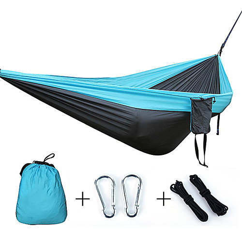 

Camping Hammock Outdoor Portable Breathable Ultra Light (UL) Foldable Parachute Nylon with Carabiners and Tree Straps for 2 person Camping / Hiking Hunting Fishing Blue 17108 cm Pop Up Design