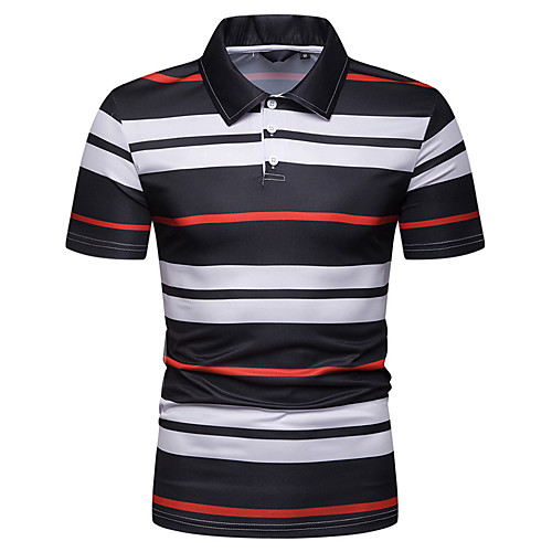 

Men's Polo Striped Short Sleeve Daily Tops Red Green
