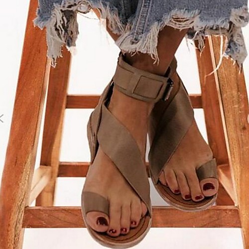 

Women's Sandals Summer Flat Heel Open Toe Daily PU Black / Khaki / Coffee