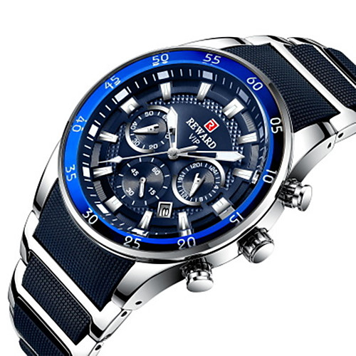 

REWARD Men's Steel Band Watches Quartz Stylish Stainless Steel Black / Blue 30 m Water Resistant / Waterproof Calendar / date / day Chronograph Analog Casual - Black / Silver BlackGloden Blue One