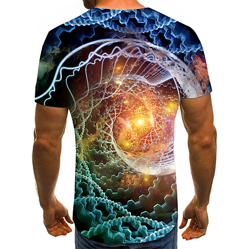

Men's T shirt Shirt Color Block 3D Animal Plus Size Short Sleeve Going out Tops Basic Round Neck Rainbow