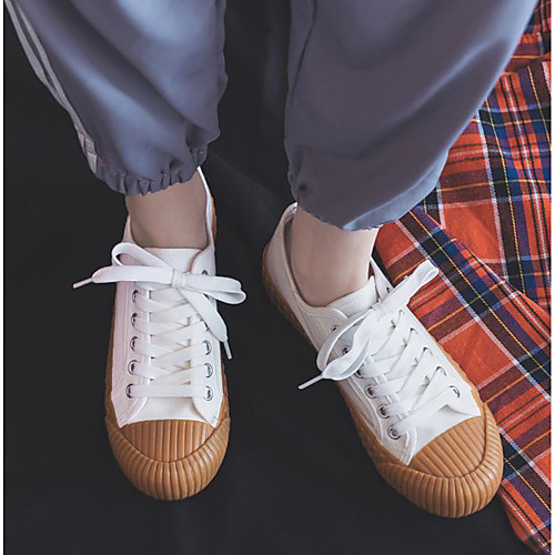

Women's Sneakers Spring & Summer Flat Heel Round Toe Daily Canvas White