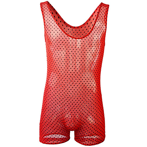

Men's Mesh Bodysuits Nightwear Polka Dot Red One-Size