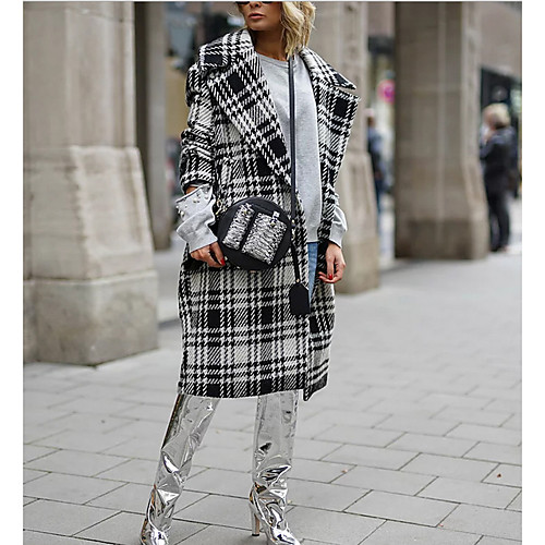 

Women's Fall Winter Coat Daily Going out Elegant Regular Color Block Black S / M / L