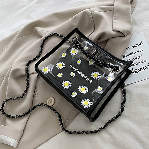 

Women's Chain PU Crossbody Bag Straw Bag Floral Print White / Black