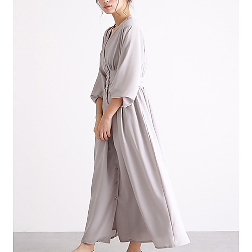 

Women's A-Line Dress Maxi long Dress - Long Sleeve Solid Color Summer Work 2020 Black Light gray Brown Navy Blue One-Size