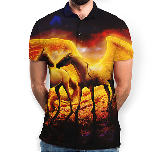 

Men's Graphic Animal Horse Slim Polo Basic Elegant Daily Going out Brown / Short Sleeve