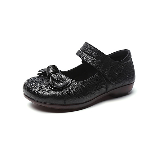 

Women's Flats 2020 Spring / Fall Flat Heel Round Toe Vintage Sweet Party & Evening Outdoor Bowknot Leather / Nappa Leather Walking Shoes Dark Red / Black / Champagne
