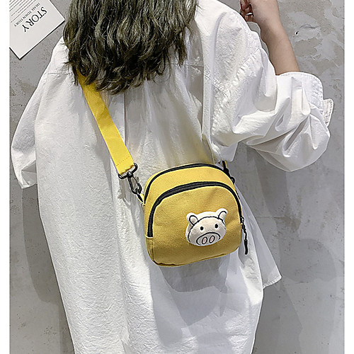 

Girls' Zipper Canvas Crossbody Bag Animal White / Black / Yellow