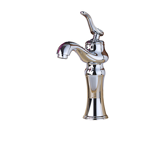 

Contemporary Bathroom Sink Faucet Single Handle Single Hole Deck Mount Tall Vessel Sink Vanity Bathroom Faucet Hot and Cold Water Mixer Lavatory Tap Polished Chrome Rose Gold