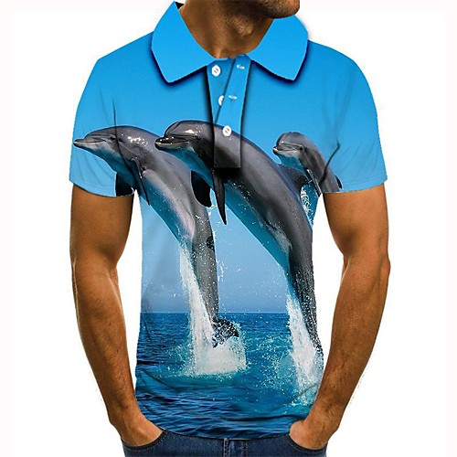 

Men's 3D Graphic Polo Basic Daily Shirt Collar Blue / Short Sleeve