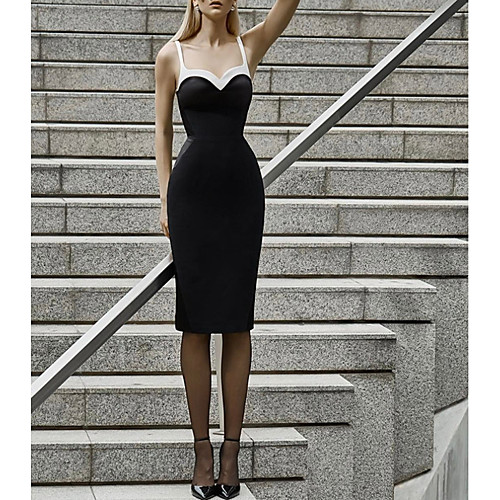 

Mermaid / Trumpet Little Black Dress Black Party Wear Cocktail Party Dress Spaghetti Strap Sleeveless Knee Length Nylon with Sleek 2020