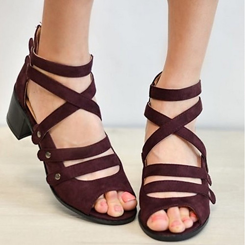 

Women's Sandals Summer Block Heel Round Toe Daily Suede Wine / Black / Blue
