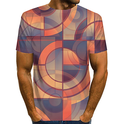 

Men's Plus Size Geometric 3D Print T-shirt Street chic Exaggerated Daily Going out Round Neck Rainbow / Short Sleeve