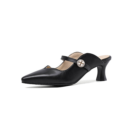 

Women's Sandals 2020 Spring & Summer Cuban Heel Pointed Toe Classic Minimalism Daily Party & Evening Pearl Solid Colored PU White / Black / Yellow