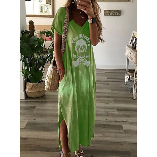 

Women's Shift Dress Maxi long Dress - Short Sleeves Print Summer Elegant 2020 Purple Yellow Green S M L XL XXL