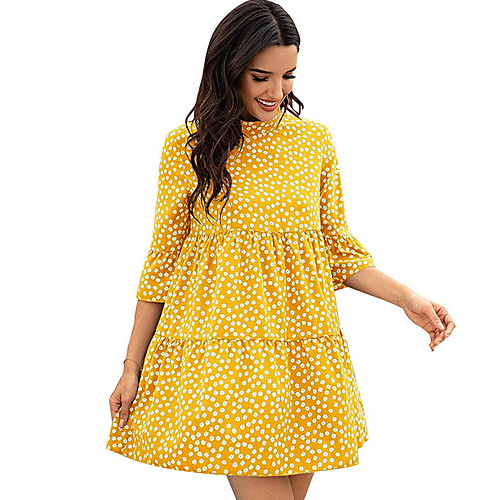 

Women's Shift Dress Short Mini Dress - 3/4 Length Sleeve Polka Dot Summer Boho Daily 2020 Black Yellow Green S M L XL