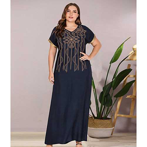 

Women's A-Line Dress Maxi long Dress - Short Sleeves Print Summer Casual Mumu 2020 Blue L XL XXL XXXL