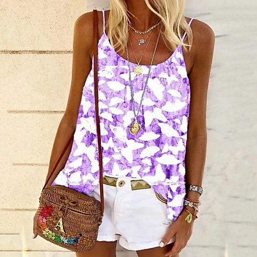 

Women's Geometric Loose Tank Top Daily Strap Blue / Purple / Blushing Pink / Green / Gray