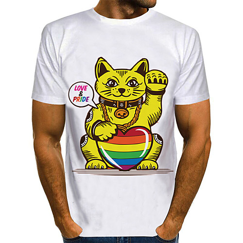 

Men's Graphic 3D Print Cat Print T-shirt Basic Exaggerated Daily Round Neck White / Blue / Purple / Red / Yellow / Camel / Green / Short Sleeve