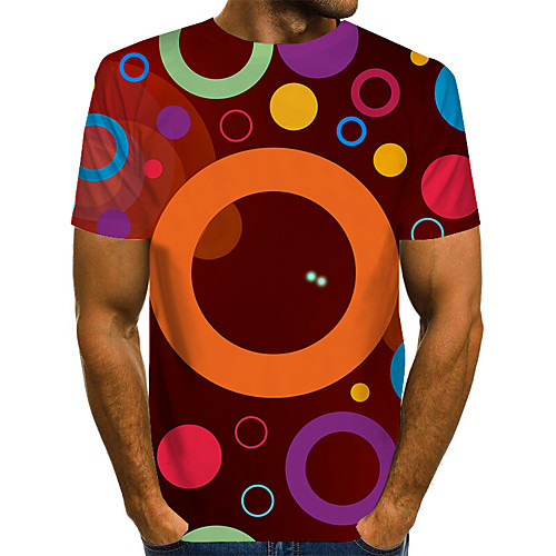 

Men's Plus Size Geometric 3D Print T-shirt Street chic Exaggerated Daily Going out Round Neck Rainbow / Short Sleeve