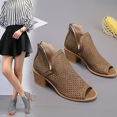 

Women's Sandals Summer Cuban Heel Open Toe Daily Microfiber Pink / Light Grey / Brown