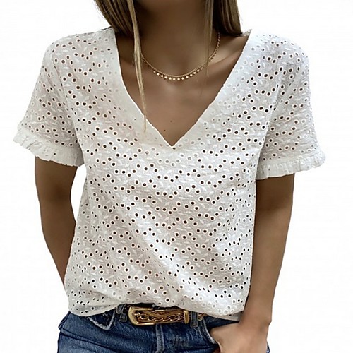 

Women's Solid Colored T-shirt Daily V Neck White