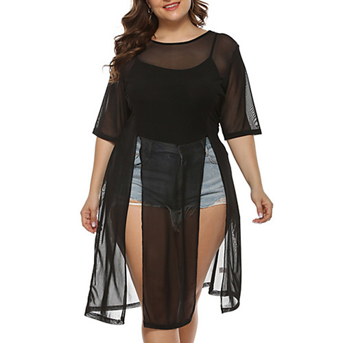 

Women's Sundress Dress - Half Sleeve Solid Color Summer Sexy Mesh Black XL XXL XXXL XXXXL