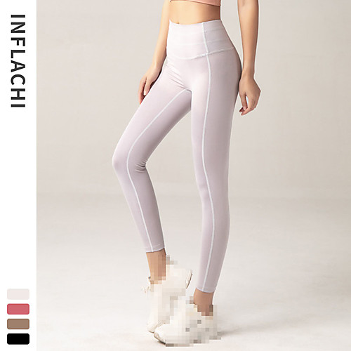 

INFLACHI Women's High Waist Leggings Running Tights Compression Pants Sports Bottoms Running Jogging Training Breathable Quick Dry Tummy Control Solid Colored White Black Blushing Pink Khaki