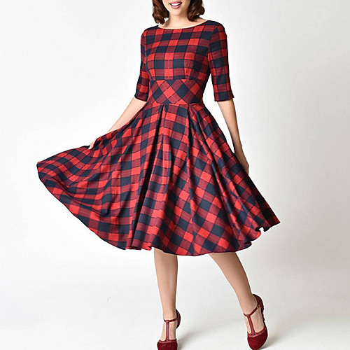 

Women's A Line Dress - Half Sleeve Plaid Summer Elegant 2020 Red S M L XL XXL