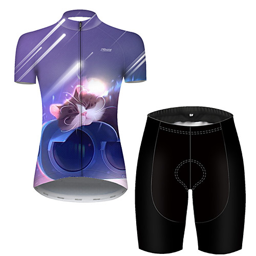 

21Grams Women's Short Sleeve Cycling Jersey with Shorts Nylon Polyester Black / Blue Galaxy Cat Animal Bike Clothing Suit Breathable Quick Dry Ultraviolet Resistant Reflective Strips Sweat-wicking