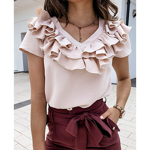 

Women's Solid Colored Shirt Daily V Neck White / Black / Blushing Pink