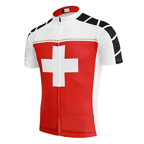 

21Grams Men's Short Sleeve Cycling Jersey Polyester Red / White Switzerland National Flag Bike Jersey Top Mountain Bike MTB Road Bike Cycling UV Resistant Breathable Quick Dry Sports Clothing Apparel