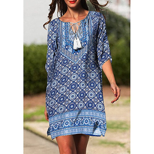 

Women's Shift Dress Knee Length Dress - Half Sleeve Geometric Print Summer Casual Daily 2020 Blue M L XL XXL XXXL