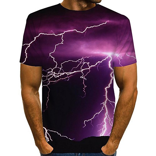 

Men's T shirt Graphic Scenery Short Sleeve Daily Tops Blue Purple Red