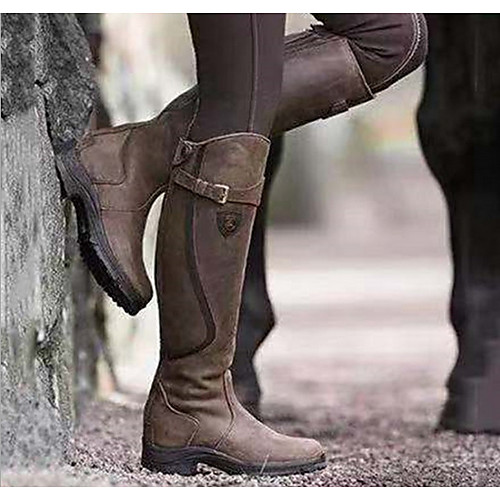 

Women's Boots Winter Low Heel Round Toe Daily PU Knee High Boots Black / Yellow / Green