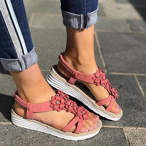 

Women's Sandals Flat Sandal Summer Flat Heel Open Toe Daily PU Almond / Pink / Blue