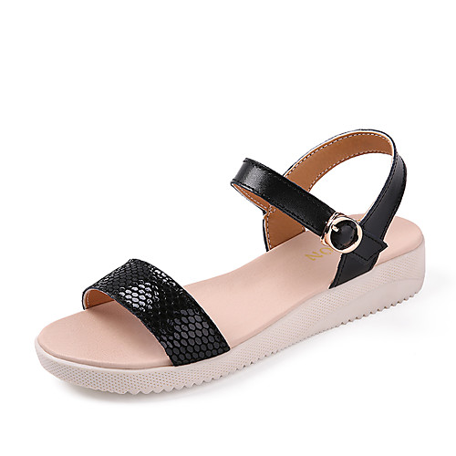 

Women's Sandals Flat Sandals Leather Sandals Summer Flat Heel Open Toe Vintage British Daily Outdoor Leather Walking Shoes White / Black