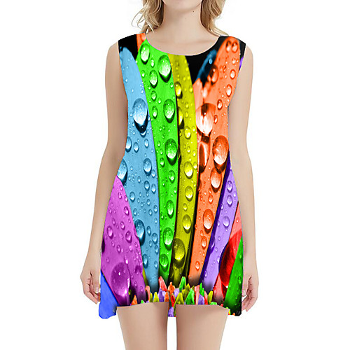 

Women's A Line Dress - Sleeveless Print Patchwork Summer 3D Print Sexy Daily Holiday 2020 Red Light Green Rainbow Light Blue S M L XL XXL XXXL