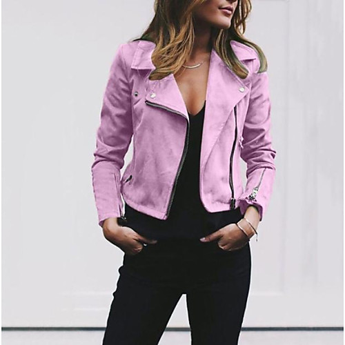 

Women's Daily Short Jacket, Solid Colored Notch Lapel Long Sleeve Polyester Wine / Blushing Pink / Khaki