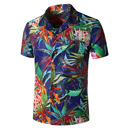 

Men's Graphic Print Shirt Tropical Daily Button Down Collar Navy Blue / Short Sleeve