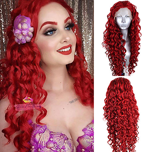 

Synthetic Lace Front Wig Curly Deep Curly Free Part Lace Front Wig Long Red Synthetic Hair 18-26 inch Women's Cosplay Soft Adjustable Red
