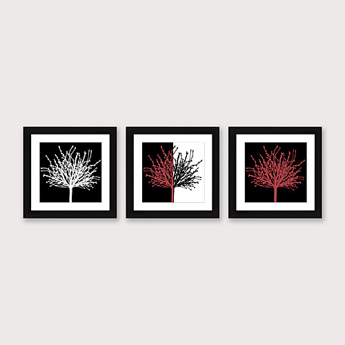 

Framed Art Print Framed Set 3 - Abstract Black And White Red Flowers PS Illustration Wall Art Ready To Hang