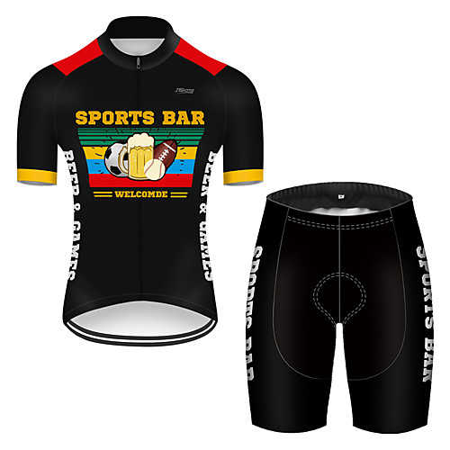 

21Grams Men's Short Sleeve Cycling Jersey with Shorts Polyester Black / Yellow Funny Oktoberfest Beer Bike Clothing Suit Breathable 3D Pad Quick Dry Ultraviolet Resistant Reflective Strips Sports