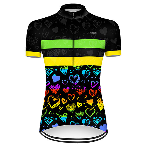 

21Grams Women's Short Sleeve Cycling Jersey Polyester Black / Yellow Heart Gradient Bike Jersey Top Mountain Bike MTB Road Bike Cycling Breathable Quick Dry Ultraviolet Resistant Sports Clothing