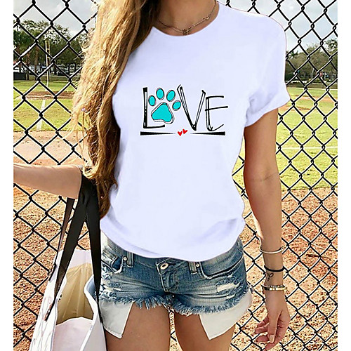 

Women's Letter T-shirt - Cotton Daily Wine / White / Black / Red / Army Green / Navy Blue