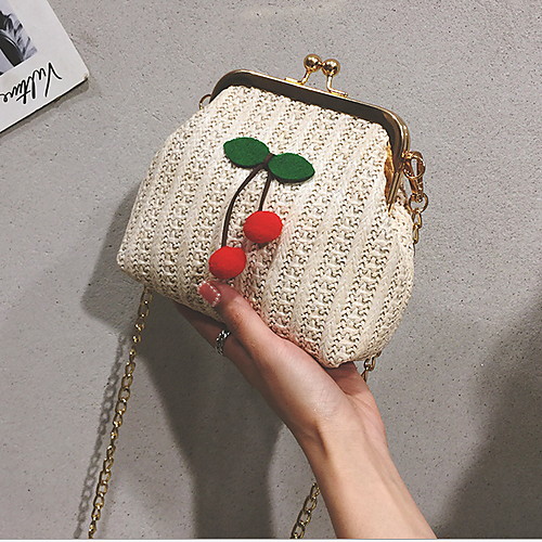 

Women's Chain Straw Crossbody Bag 2020 Fruit Beige