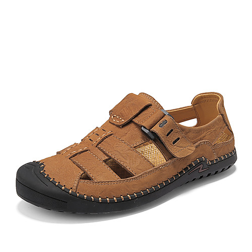 

Men's Summer Casual Daily Beach Sandals Water Shoes / Upstream Shoes Cowhide Breathable Non-slipping Wear Proof Light Brown / Black