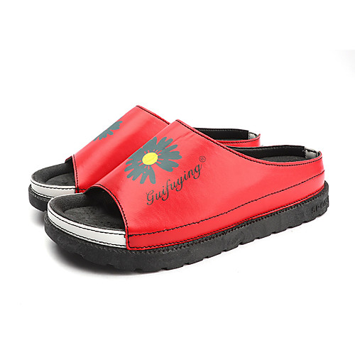 

Women's Slippers & Flip-Flops Summer Flat Heel Open Toe Daily Floral PU White / Red