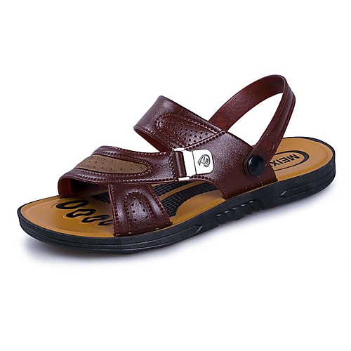 

Men's Spring & Summer Casual Daily Home Sandals Rabbit Fur / PU Breathable Non-slipping Wear Proof Black / Brown